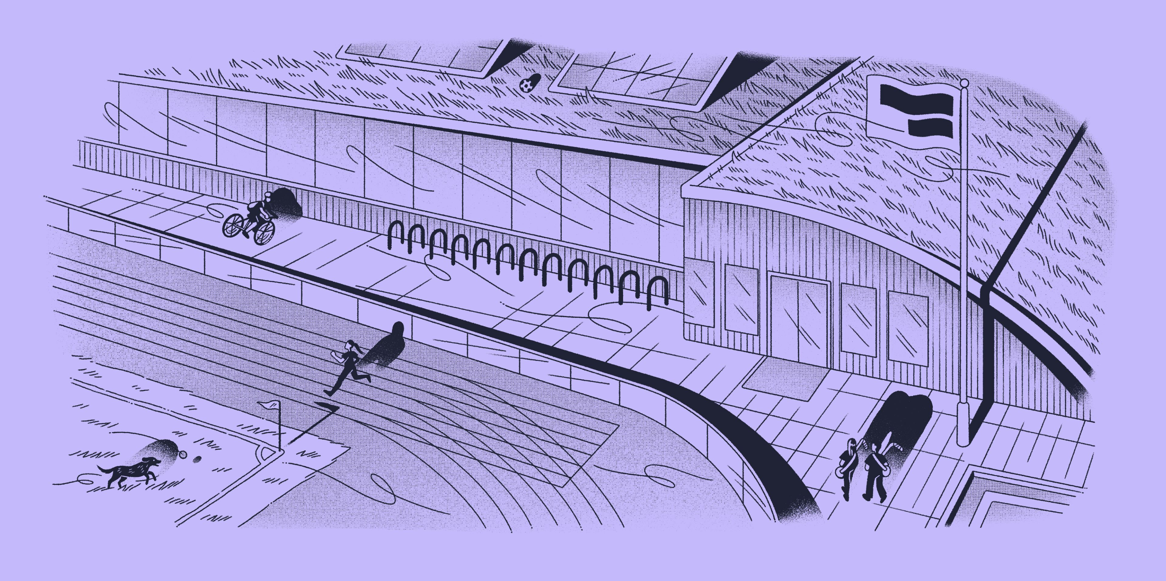 Illustrasjon av miljøsmart idrettsanlegg