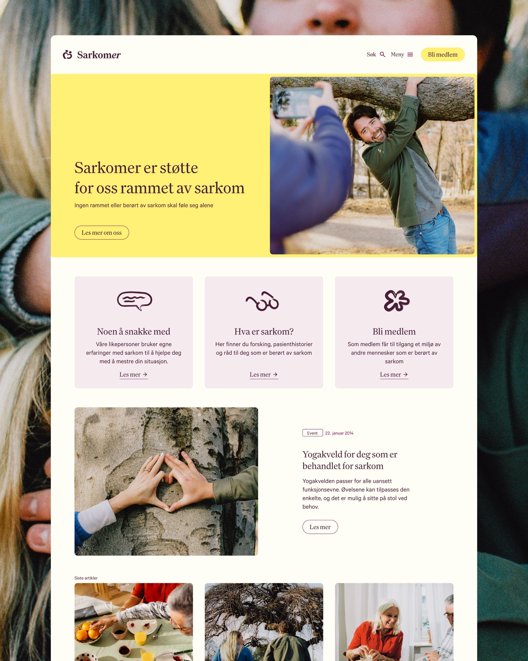 Forsiden av Sarkomer sin nettside.
